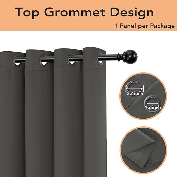 BONZER Room Divider Curtain Total Privacy Wall Grommet Thermal Insulated Wide Blackout Curtains for Bedroom Living Room, 84L x 70W Inch (7L x 5.8W ft), 1 Panel, Dark Grey - Image 3