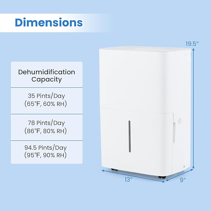 ARLIME 94.5 Pints Dehumidifier for Home, 6000 Sq.Ft Dehumidifier w/24H Timer, LED Display, Child Lock, Drain Hose& Auto Defrost for Bedroom Basement Garage Office (94.5 Pints) - Image 6
