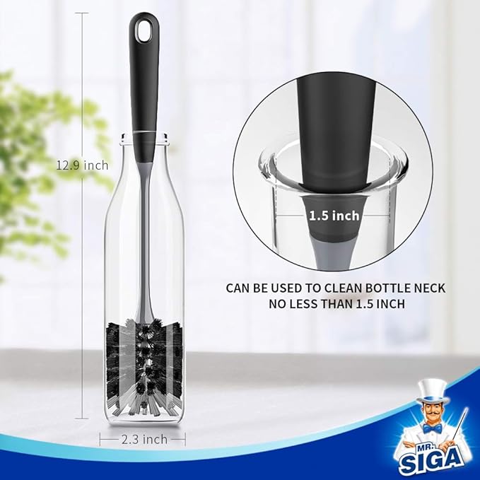 MR.SIGA Long Handle Bottle Brush, Flexible Scrub Brush for Water Bottles, Glasswares, Mugs, Black, 2 Pack - Image 7