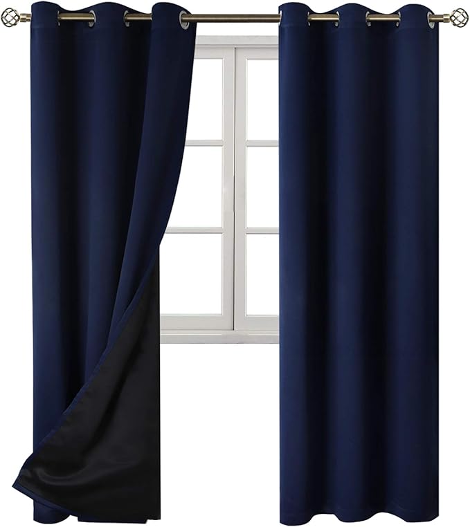 BGment Thermal Insulated 100% Blackout Curtains for Bedroom with Black Liner, Double Layer Full Room Darkening Noise Reducing Grommet Curtain (42 x 84 Inch, Navy Blue, 2 Panels) - Image 8