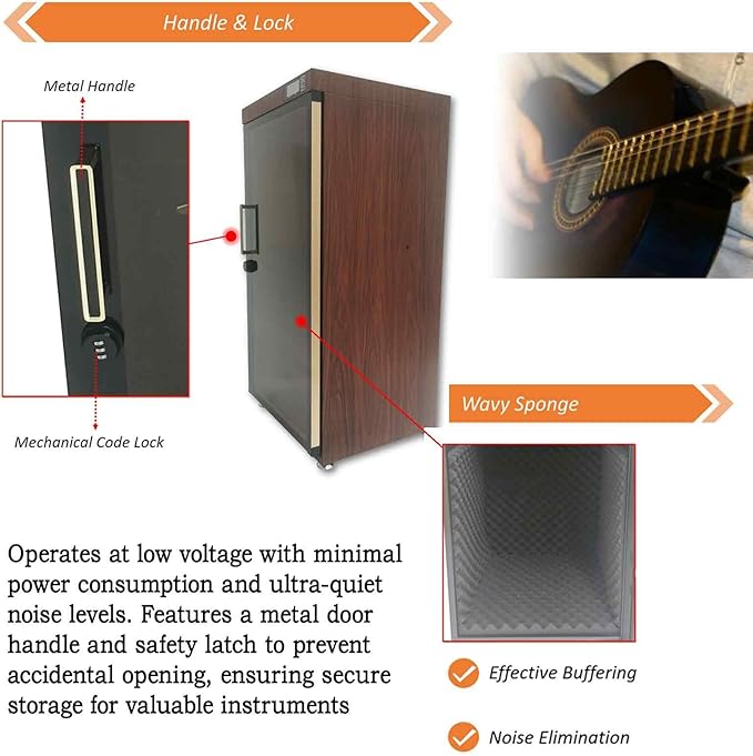 Electronic Dehumidifying Dry Cabinet Box for Musical Instruments Digital Humidity Control (35-60% RH), LED Light, Silent Operation, for Guitar, Violin, Bass, Chinese Lute & More 110V - Image 5