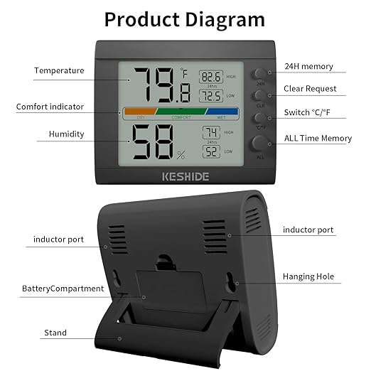 Hygrometer Thermometer Gauge Mini Digital, Monitor Indoor Outdoor Humidity Meter Temperature for Humidifiers Dehumidifiers Greenhouse Reptile Humidor - Image 5