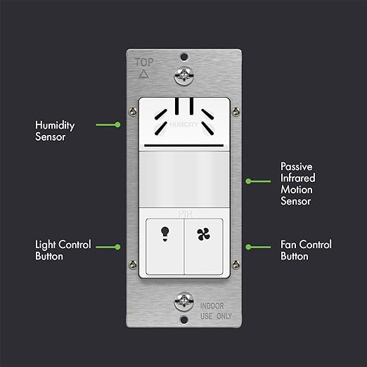 TOPGREENER Dual Tech Humidity Sensor Switch, Infrared PIR Motion & Air Moisture Detection, Bathroom Fan & Light Control, Adjustable Timing, Neutral Wire Required, UL Listed, TDHOS5-2PCS, White 2 Pack - Image 2