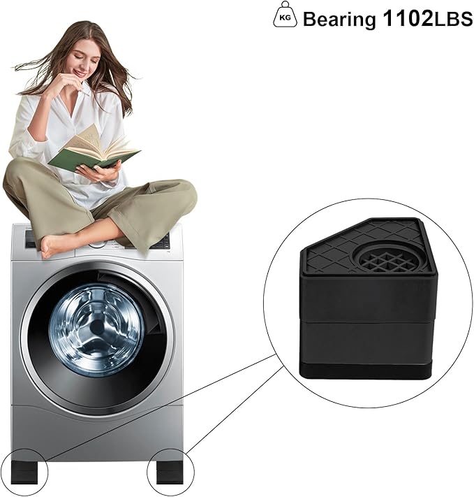 4Pcs Anti Vibration Pads for Washing Machine, Stops Washer Dryer Moving, Prevents Noise, Vibration Transfer, Antivibration Stabilizer Support Feet (Increase3.14in-B) - Image 6