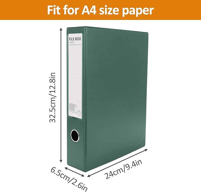 HUA JIE A4 Storage File Boxes Plastic Archives Cases with Clip, PVC File Folder Organizer Document Storage Filing Box for Office,32.5×6.5×24 cm, Green(Pack of 6) - Image 2