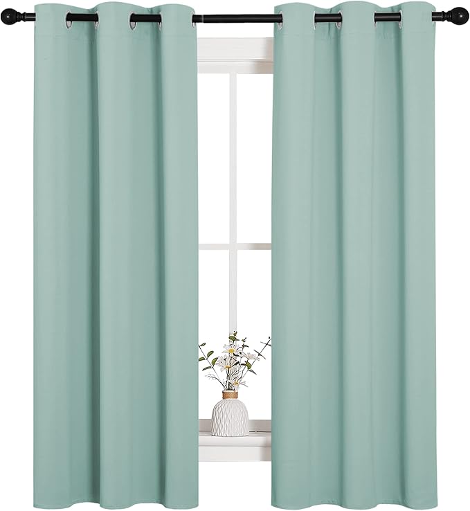 NICETOWN Kitchen Curtain Panels Blackout Draperies, Thermal Insulated Solid Grommet Blackout Curtains/Drapes (Aqua, One Pair, 34 by 63-Inch) - Image 2