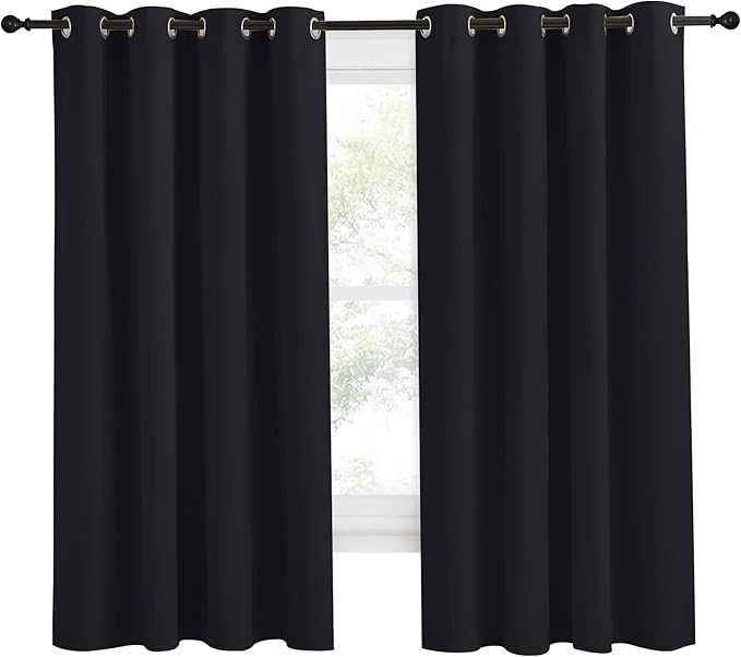 NICETOWN Black Blackout Curtain 68 inch Length, W55 x L68 Inch, 8 Grommets Top, 1 Piece, Thermal Insulated Modern Window Treatment Soundproof Drape Panel for Bedroom/Living Room - Image 2