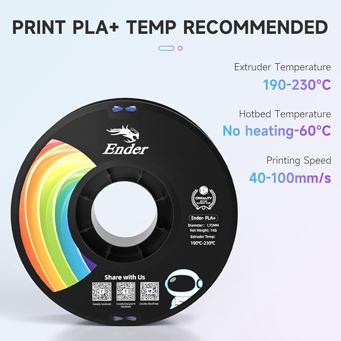 Creality 3D Printer Filament, PLA Plus Filament 1.75mm Rainbow, PLA Pro Toughness Upgraded Dimensional Accuracy +/- 0.03mm, 1KG Spool(2.2lbs) Ender PLA+ Filament for Most 3D Printer - Image 4