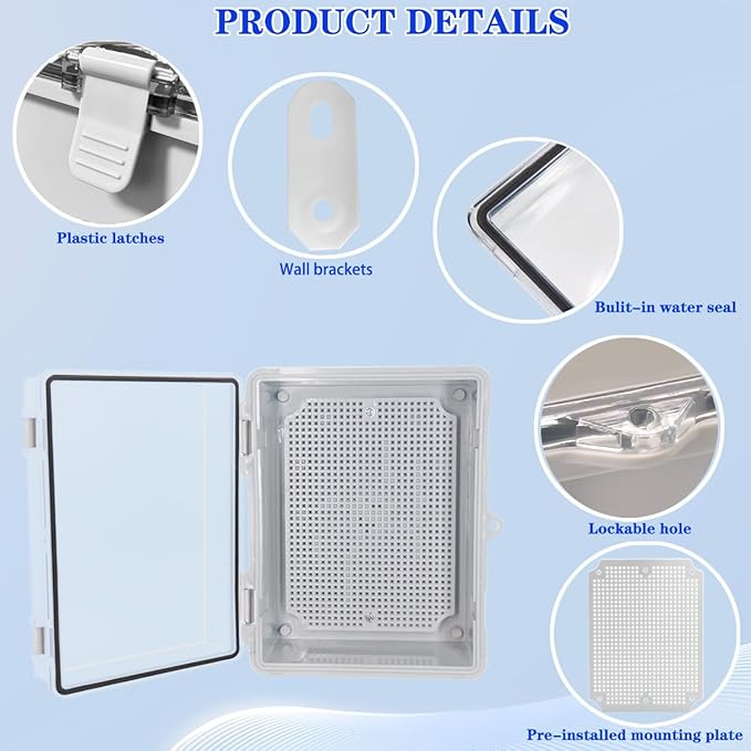Waterproof Outdoor Electrical Box Junction Box Weatherproof IP67 ABS Plastic Enclosure Switch Router Project Box with Mounting Plate with Wall Bracket 2 Cable Glands Clear 8.7"x6.7"x4.3" - Image 3