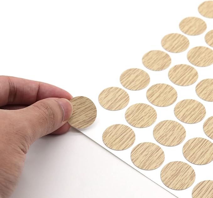 Self-Adhesive Screw Hole Stickers PVC Cover Caps Dustproof for Wooden Furniture Cabinet 21mm 2 Sheets/108 Pcs Light Oak - Image 3