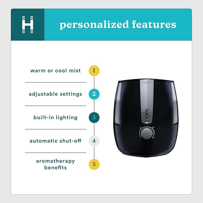 Homedics TotalComfort Plus Humidifier – Large Air Humidifiers for Bedroom, Plants – Top-Fill 5.3L Water Tank with Cool and Warm Mist, Essential Oil Pads, Colored Night-Light, Black - Image 3