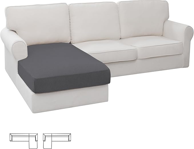Easy-Going Stretch Sectional Couch Covers 1 Piece Chaise Lounge Slipcover L Shape Separate Cushion Couch Seat Chaise Cover for Both Left/Right Sectional Couch Gray by Easy-Going