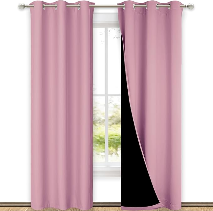 NICETOWN Blackout Curtains 80 inches Long, Full Light Blocking Drapes with Black Liner for Nursery, Thermal Insulated Draperies for Hall, Villa (Crystal Pink, 2 Pieces, 42" Wide Each Panel) by NICETOWN