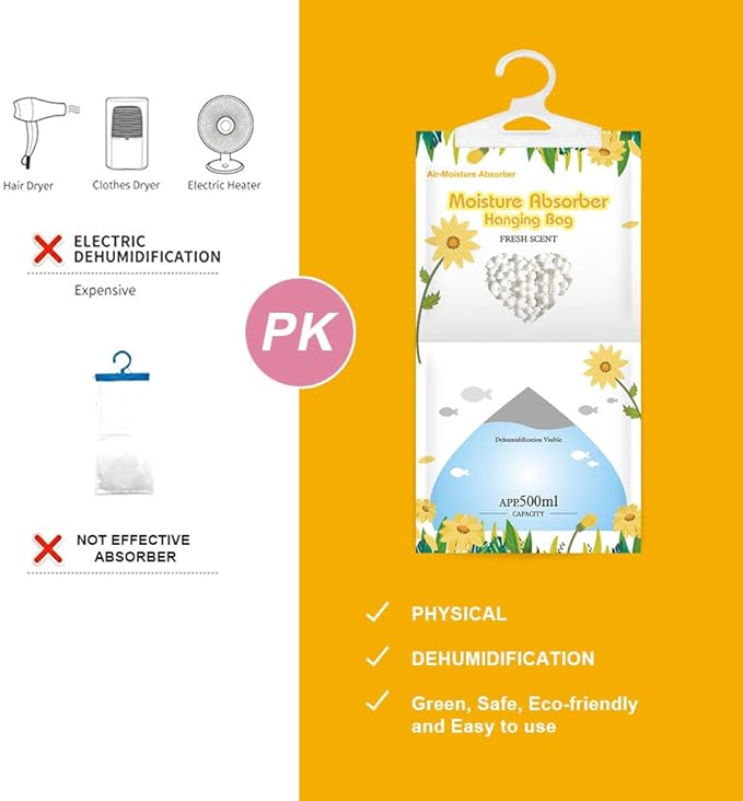 CANAGER Hanging Moisture Absorber, Fresh Scent Moistureproof Desiccant Hanging Bag，Dehumidifier Bag (8 packs) Hanging Closet Dehumidifier Bags, Moisture Absorb 12.5 oz - Image 4