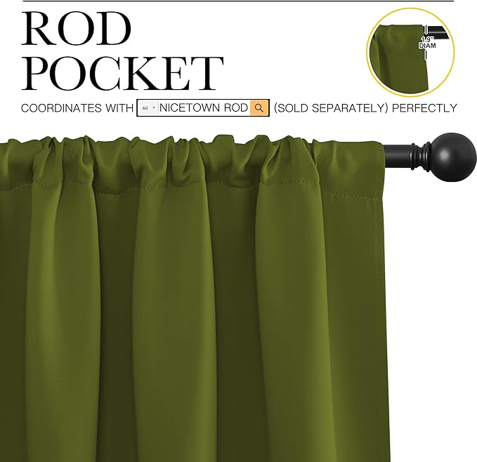NICETOWN Christmas Decoration Blackout Curtain for Kitchen Window, Function Thermal Insulated Blackout Panels for Bedroom, 1 Pair, Olive Green, Rod Pocket Style, 42 by 84 inches - Image 3