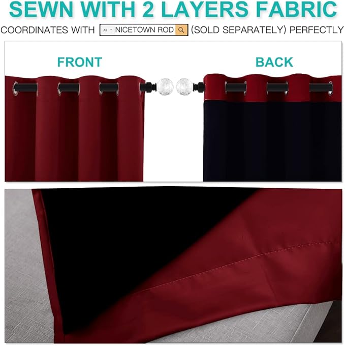 NICETOWN 100% Blackout Curtains with Black Liner Backing, Thermal Insulated Curtains for Living Room, Home Decoration, Burgundy Red, 42 inches Wide x 84 inches Long Per Panel, Set of 2 Panels - Image 5