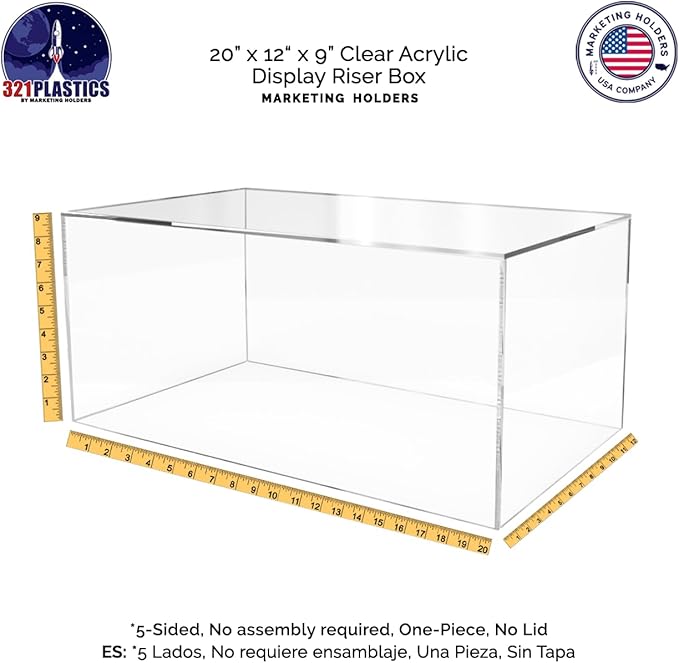 20" x 12" x 9" Acrylic Display Riser Box with One Open Side No Lid Versatile Clear Rectangular Dust Cover Retail Merchandise Storage Bin or Product Platform by Marketing Holders - Image 7