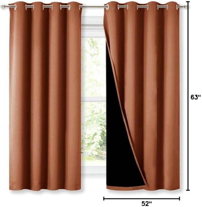 NICETOWN Burnt Orange 100% Blackout Lined Curtains, 2 Thick Layers Completely Blackout Window Treatment Thermal Insulated Drapes for Kitchen/Bedroom (1 Pair, 52" Width x 63" Length Each Panel) - Image 9