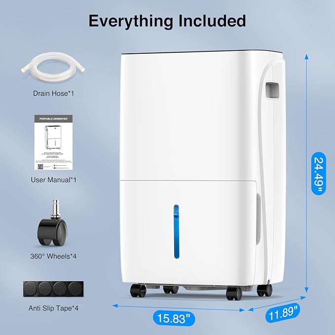 ZAFRO Dehumidifiers for Home and Basement with Drain Hose, Energy Saving Max 150 Pints Dehumidifier with Auto or Manual Drainage, Auto Defrost, Three Modes, 24Hrs Timer - Image 8