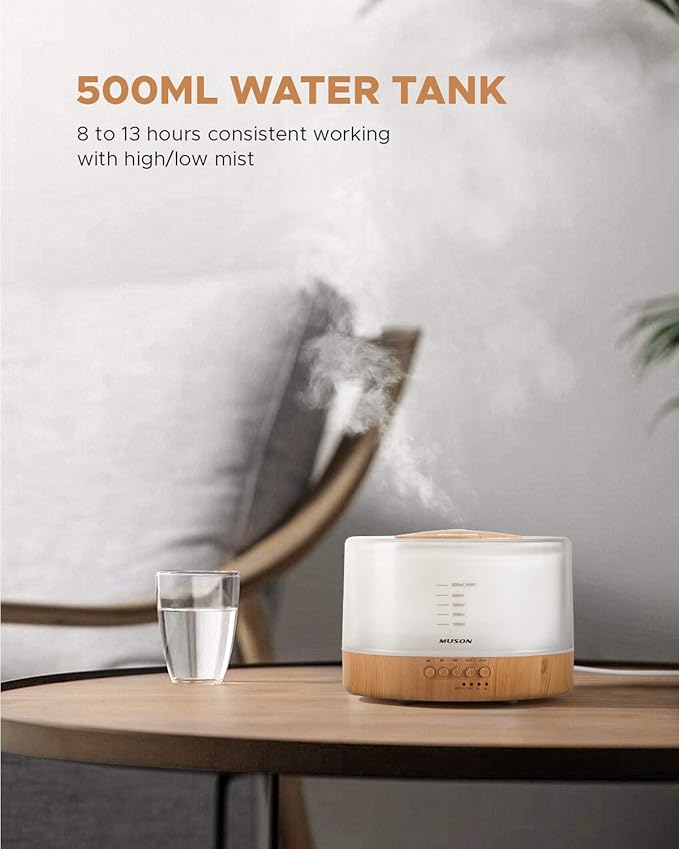 muson Essential Oil Diffuser Sound Machine Combo Diffuser for Aromatherapy Fragrant Oil Cool Mist Humidifier with Natural Sound Music & Warm Night Light, Auto Shutoff, White - Image 2