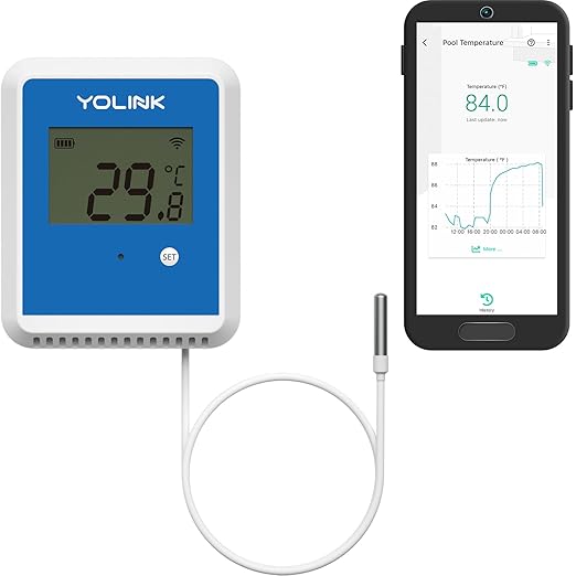 YoLink Smart X3 Version Outdoor Temperature Data Logger with Probe, Thermometer, 1/4 Mile Range, 5+ Years Battery Life, Emails, Text, App Alerts, Alexa, IFTTT. Pool, Hot Tub, Fish Tank. Hub Required! by YoLink