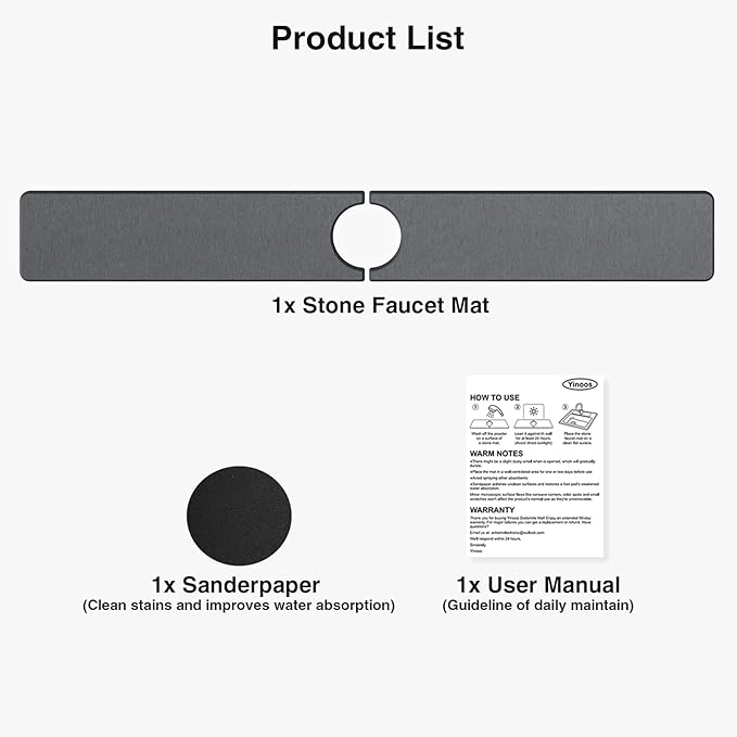 30" x 4" Stone Faucet Mat for Kitchen Sink, Quick Drying Diatomite Sink Tray, Faucet Sink Splash Guard for Prevents Moisture Buildup (Dark Gray) - Image 7