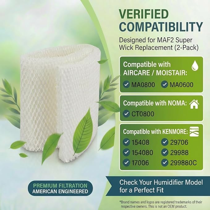 MAF2 Humidifier Wick Filter, MAF2 Super Wick Replacement Compatible with AIRCARE Essick Air Moist Air MA0800 MA0600 MA0601 and Kenmore 15408 17006 29706 29988 Humidifiers(2 Pack) - Image 2