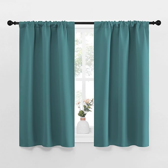 NICETOWN Kitchen Curtains, Privacy & Light Block Out Window Curtains & Drapes for Loft, Cupboard, Cafe (Sea Teal, 34 in x 45 in (W x L), 2 Panels) by NICETOWN