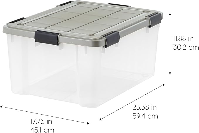 IRIS USA 60 Qt Storage Bins with Gasket Seal Lid, 3 Pack - BPA-Free, Heavy Duty Moving Containers Tight Latch, Weather Proof Tote, WEATHERPRO - Clear/Chrome - Image 2