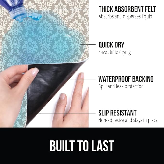GORILLA GRIP LeakGuard Non-Adhesive Under Sink Mat for Kitchen Cabinet, Waterproof Quick Dry Shelf Liner, Durable Absorbent Felt Mats for Bathroom Sinks, Cabinets, Dresser, 24x30 Damask Taupe Cream - Image 2
