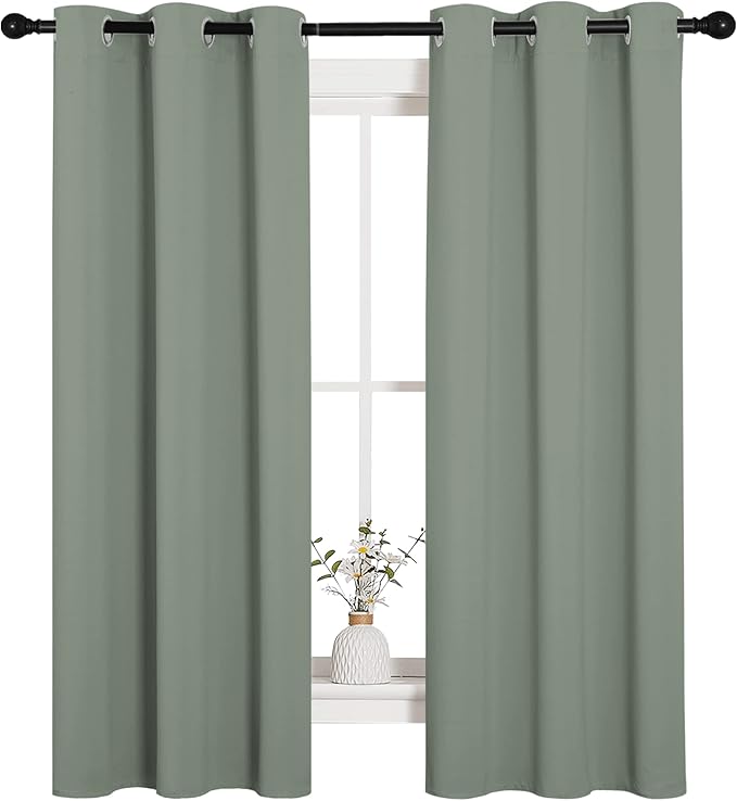 NICETOWN Bedroom Curtain Panels Blackout Draperies, Thermal Insulated Solid Grommet Blackout Curtains/Drapes (1 Pair, 34 by 63 inches, Greyish Green) - Image 2