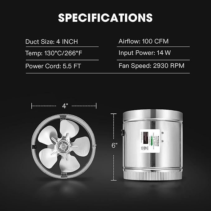 VIVOSUN 4 Inch Inline Duct Fan 100 CFM, HVAC Exhaust Ventilation Fan with Low Noise for Basements, Bathrooms, Kitchens and Attics, Silver - Image 5