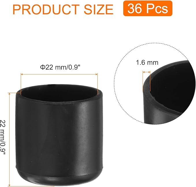 uxcell 36pcs Round Chair Leg Caps 22mm/0.9" PVC Chair Leg Floor Protectors Non-Slip Chair Feet Covers for Hardwood Floors Furniture Protectors, Black - Image 2