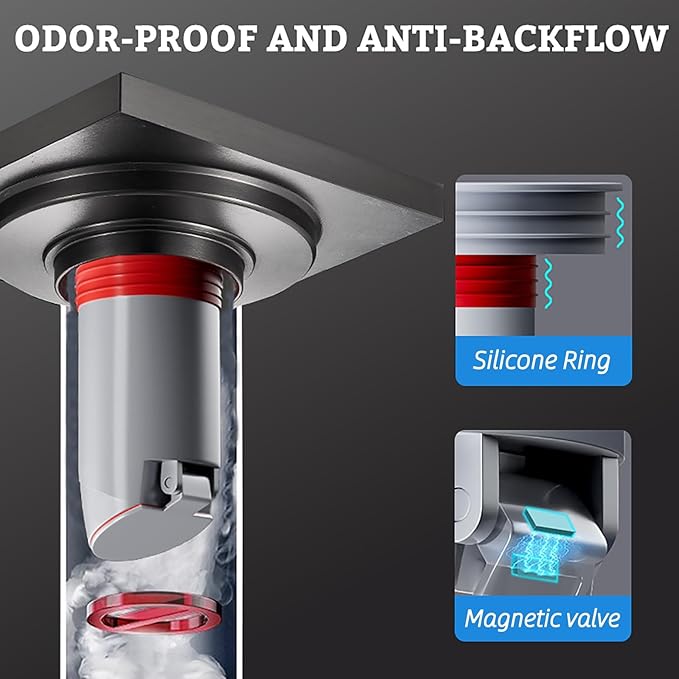 Odor-Proof Shower Drain Plug - Backflow Preventer with Magnetic Closure Valve, Hair Catcher, and Silicone Reducer Ring, Fits 1.9''-3.9'' ID Drains, Sewers, and Pipes - Image 4