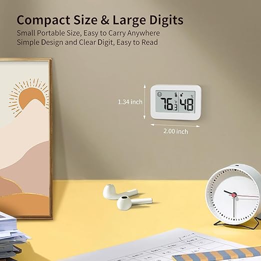 DOOMAY Mini Hygrometer Indoor Thermometer, Digital Humidity Gauge with Celsius Fahrenheit Switch Button,Humidity Meter Temperature Monitor for Babyroom Cellar Reptile Incubator Closet (4, White, 5 CM) - Image 5