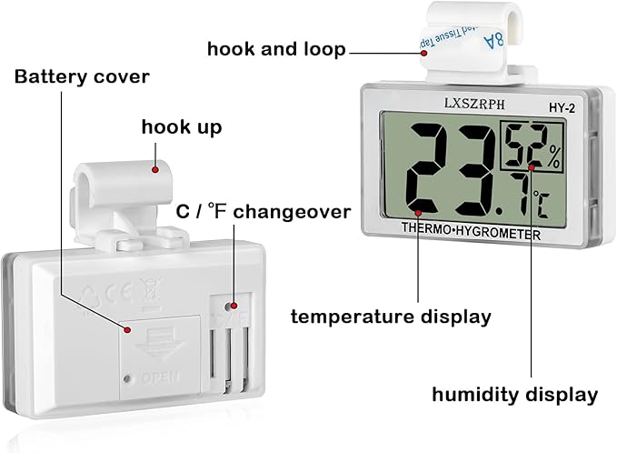 Reptile Hygrometer Thermometer, Digital Amphibian Hygrometer Thermometer with Hook Temperature Humidity Meter Gauge for Reptile Tanks, Terrariums, Vivarium, LCD Display 1pack - Image 2