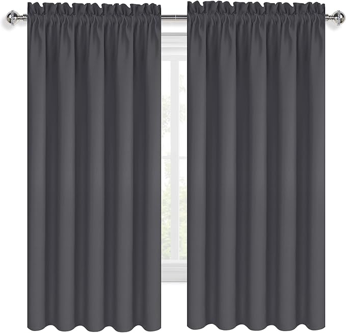 DWCN Bedroom Blackout Curtains 70 x 63 Inches Length 2 Panels Set, Solid Thermal Insulated Energy Saving Rod Pocket Window Treatment Curtains Blackout Drapes (W70 x L63 Inch, Dark Grey) - Image 9