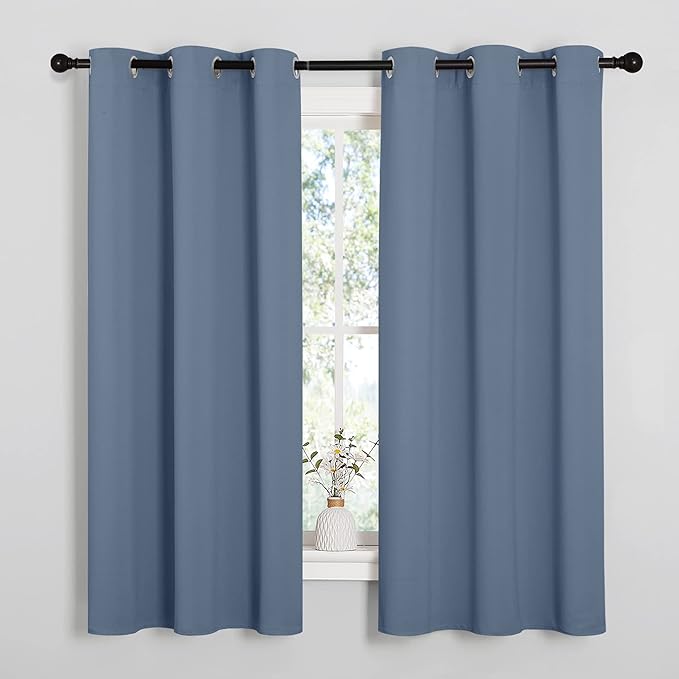 NICETOWN Home Fashion Thermal Insulated Solid Grommet Blackout Window Treatment Curtain Panels for Loft, Cafe (Stone Blue, 1 Pair, 42 inches Wide by 63 inches Long) by NICETOWN