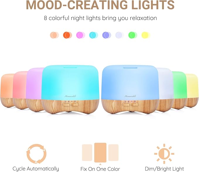 Aromatherapy Essential Oil Diffuser for Room: Colorful Aroma Air Humidifier with Adjustable Cool Mist Mode, Waterless Auto Off Ultrasonic Diffusers for Large Small Room Home Office 500ML - Image 5