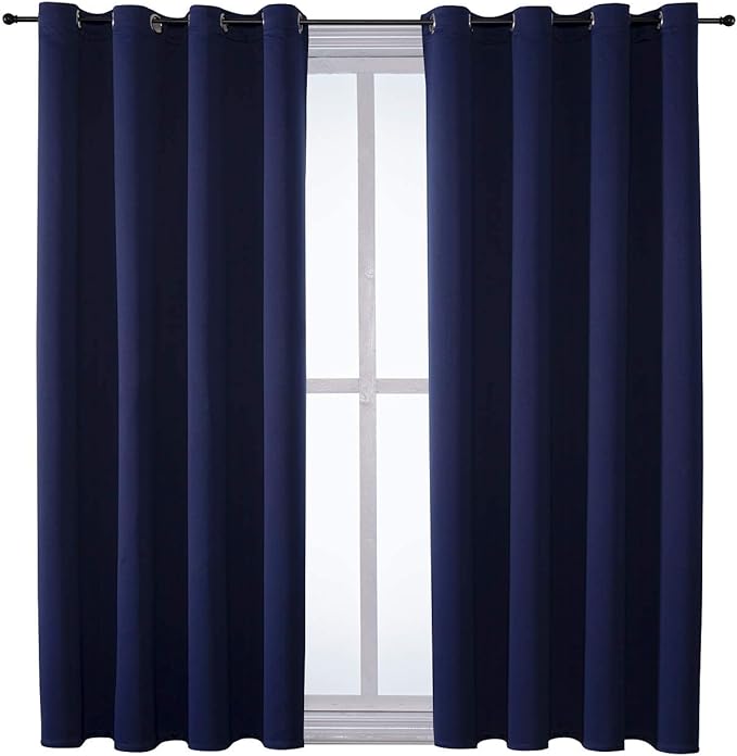 ChrisDowa Grommet Blackout Curtains for Bedroom and Living Room - 2 Panels Set Thermal Insulated Room Darkening Curtains (Navy Blue, 52W x 63L) - Image 7