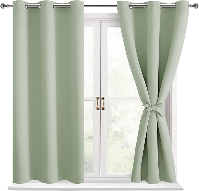 Hiasan Blackout Curtains for Bedroom - Thermal Insulated & Light Blocking Window Curtains for Living Room/Kids Room, 2 Drape Panels Sewn with Tiebacks, Seafoam Green, 42 x 45 Inch by Hiasan