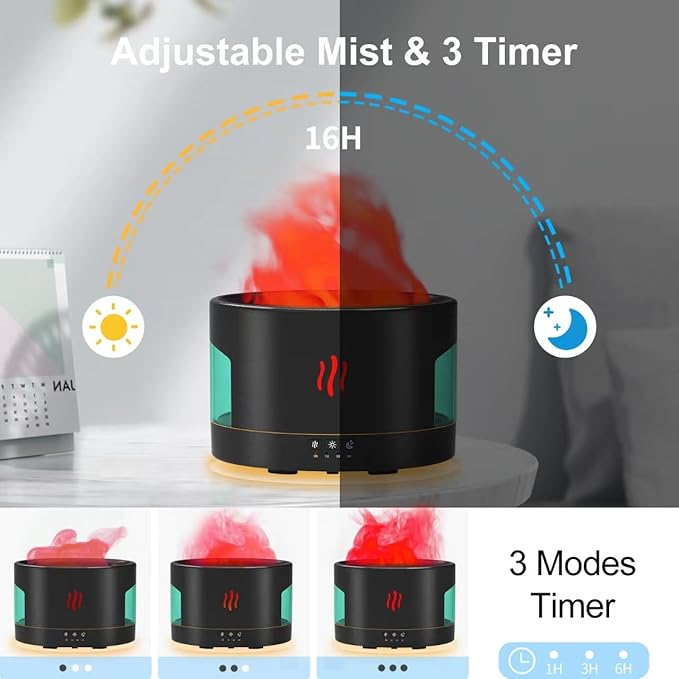 Oil Diffusers for Home large Room, 450ml Visible Water Tank, Air Diffuser Humidifier with Bluetooth Speaker, White Noise and Remote, Flame Humidifier for Bedroom,Office, 7 Colors Diffuser Gifts - Image 5