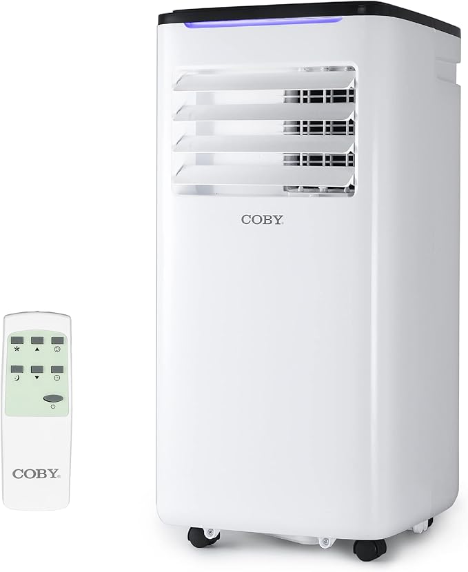 COBY Portable Air Conditioner 3-in-1 AC Unit, Dehumidifier & Fan, Air Conditioner 10,000 BTU Portable AC Unit with Remote Control for Rooms up to 450 Sq. Ft., 24-Hour Timer, & Installation Kit by Coby