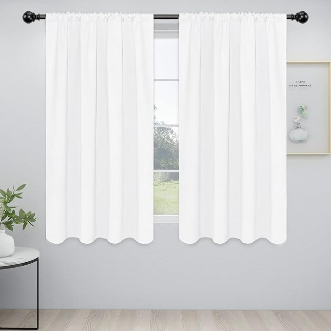 Easy-Going Rod Pocket Blackout Curtains for Bedroom, Room Darkening Window Curtains for Living Room, Thermal Insulated Noise Reduction Solid Window Drapes, 2 Panels(52x56 in, White) by Easy-Going