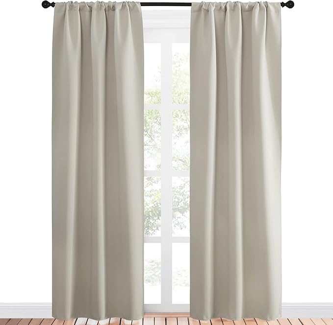 NICETOWN Blackout Curtains for Living Curtains, Room Darkening Window Curtain Panels, Easy-Care Solid Thermal Insulated Draperies/Drapes for Daughter Room (Natural, 2 Panels, 34 by 84) - Image 2