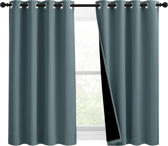 NICETOWN 100% Blackout Curtains 54 inches Long, Double-Deck Completely Blackout Window Treatment Thermal Insulated Lined Drapes for Small Window (Greyish Blue, 1 Pair, 46 inches Width Each Panel) by NICETOWN