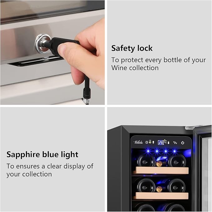12 Inch Wine Cooler Refrigerator,Mini Wine Fridge 18 Bottle Capacity,Built-in or Freestanding Professional Wine Chiller with Quiet and Stable Temperature Control Systems. - Image 5
