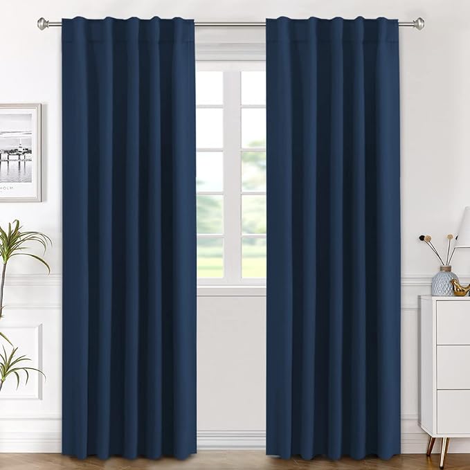 H.VERSAILTEX Blackout Curtains Thermal Insulated Window Treatment Panels Room Darkening Blackout Drapes for Living Room Back Tab/Rod Pocket Bedroom Draperies (2 Panels, Navy Blue, 42 x 84 Inch) by HVERSAILTEX