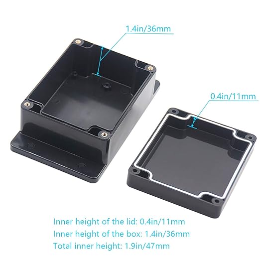 Zulkit Junction Box ABS Plastic Dustproof Waterproof IP65 Universal Electrical Boxes Project Enclosure with Fixed Ear Black 4.5 x 3.5 x 2.2 Inch (115 x 90 x 55mm)(Pack of 1) - Image 6