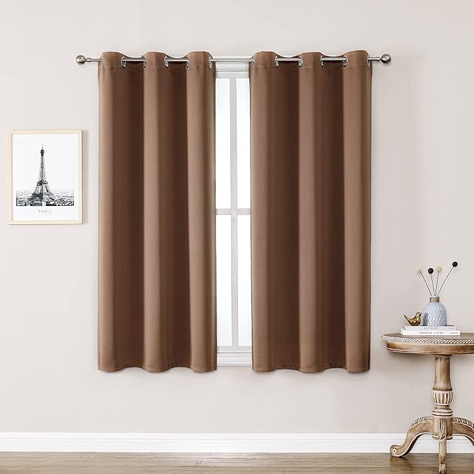 ChrisDowa Grommet Room Darkening Curtains for Bedroom and Living Room - 2 Panels Set Thermal Insulated Blackout Curtains (Cappuccino, 38W x 45L) by ChrisDowa
